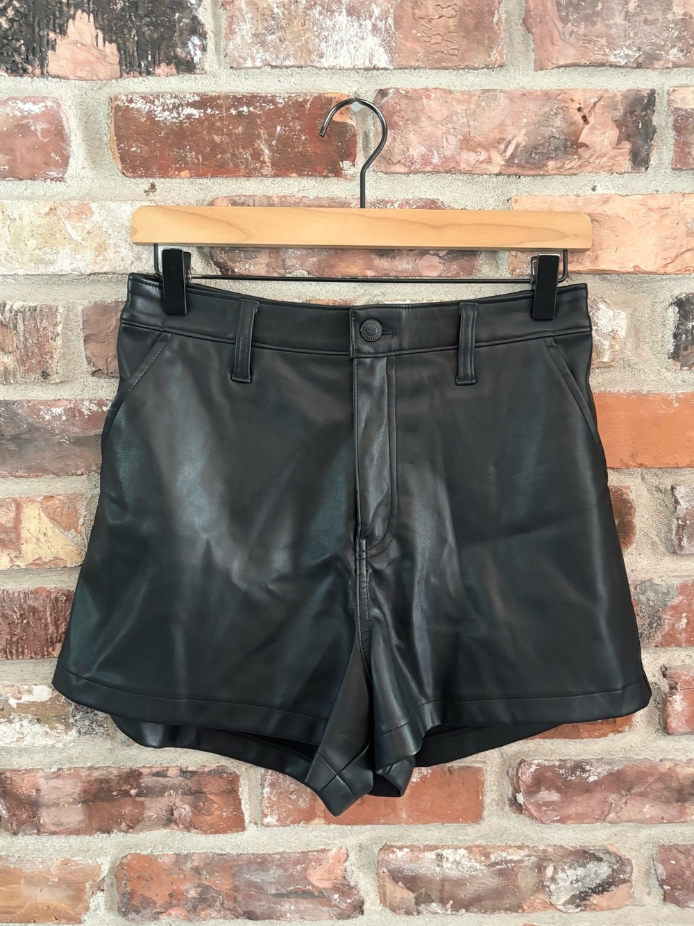 Hollister Black Faux Leather Ultra High Rise Shorts, M